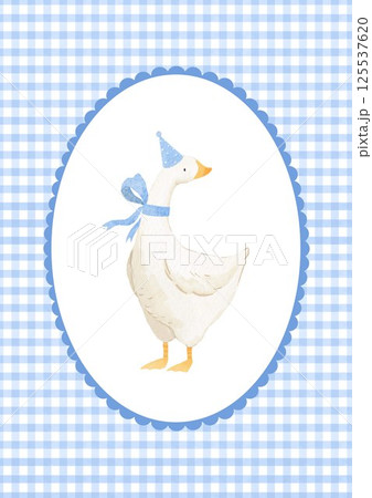 Cute goose illustration. Adorable poster for a boy with an oval frame and goose, farm bird, watercolor cottagecore style, funny character. Childish print and poster, kids' textile and nursery decor 125537620