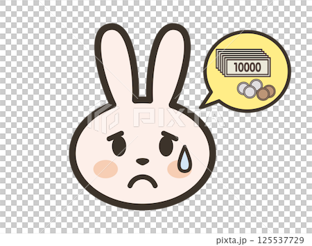 お金に困ってる様子のかわいいうさぎさんの顔のイラスト 125537729