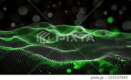 mesmerizing 3D wavy terrain in neon green, featuring matte black and white background, scattered with luminous green beads, creating captivating visual experience mesmerizing 3D wavy terrain in neon green, featuring matte black and white background, scattered with luminous green beads, creating captivating visual experience 125537843