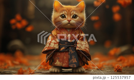 着物を着た猫 125537957