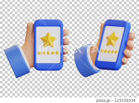 Hand holding smartphone and review Star Rating 3D graphics 125538334