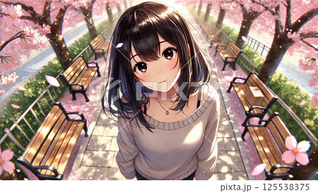 桜並木の女の子 125538375