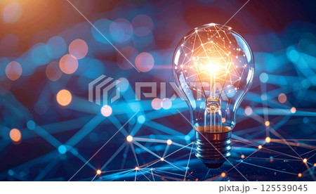 light bulb emitting soft light above vibrant network of flowing digital connections creates captivating visual of innovation and creativity 125539045