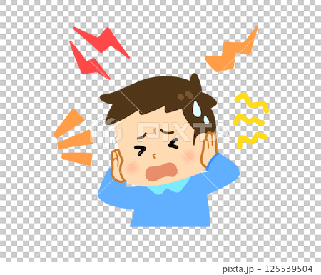 うるさくて耳を塞いでいる男の子 125539504