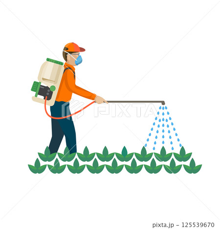 Agricultural chemicals are spayed by farmer over the plants 125539670