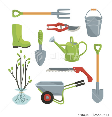 Set of various agricultural tools for garden care 125539673