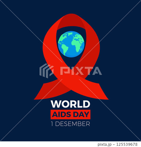 World aids day icon. Earth sphere with the red ribbon loop around World aids day icon. Earth sphere with the red ribbon loop around 125539678