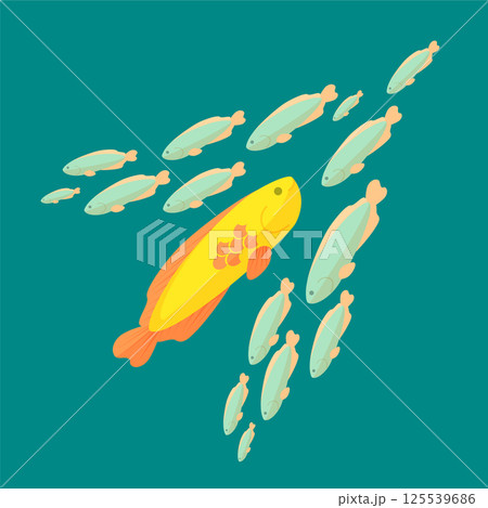 The fish is swimming against the common current of other fishes 125539686