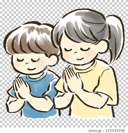 孩子們並肩站著祈禱 125539708