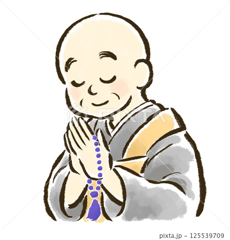 数珠を持って合掌するお坊さん 125539709