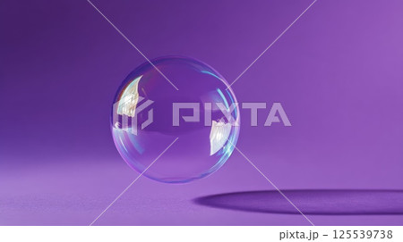 Transparent Soap Bubble Hovering in Vibrant Purple Background Field 125539738