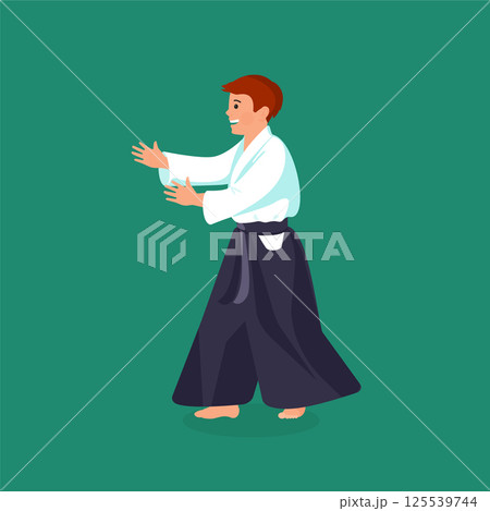 Man is practicing his defending skills in uniform 125539744