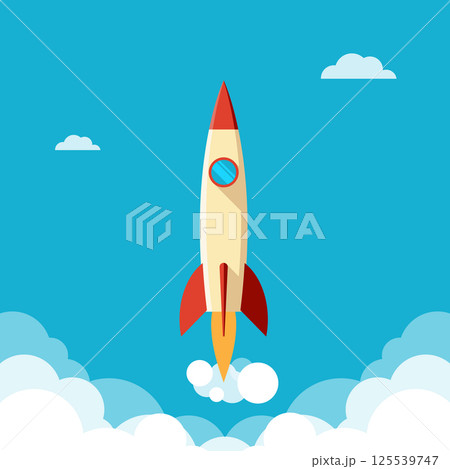 Ahead concept, rapid fly of the rocket in a cloudy sky Ahead concept, rapid fly of the rocket in a cloudy sky 125539747
