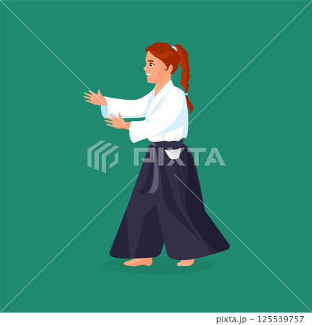 Woman is practicing her defending skills in uniform Woman is practicing her defending skills in uniform 125539757
