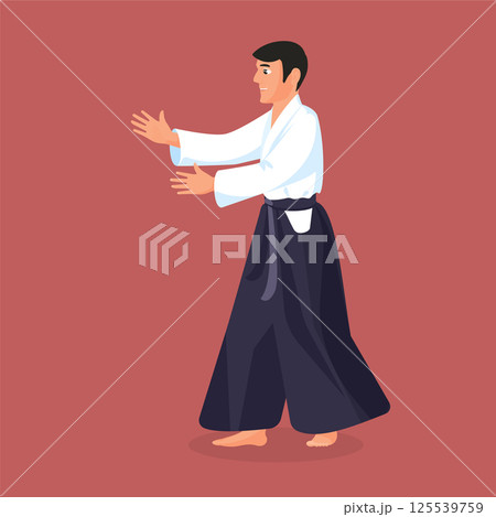 Man is practicing his defending skills in uniform 125539759