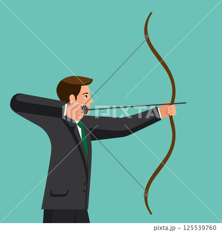Aiming concept. The man is shooting arrow out Aiming concept. The man is shooting arrow out 125539760