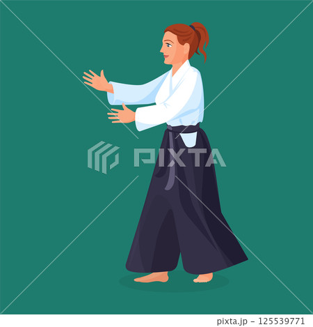 Woman is practicing her defending skills in uniform 125539771