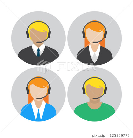 Set of icons with the callcenter agents talking through headset 125539773