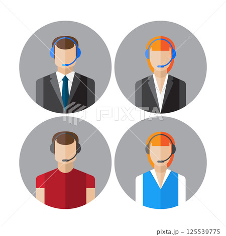 Set of icons with the callcenter agents talking through headset 125539775