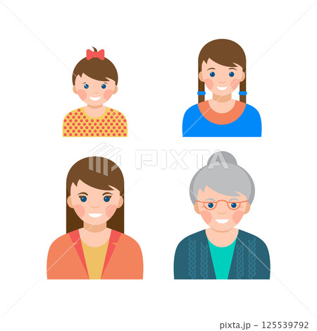 Set portraits showing the process of aging from child to senior 125539792