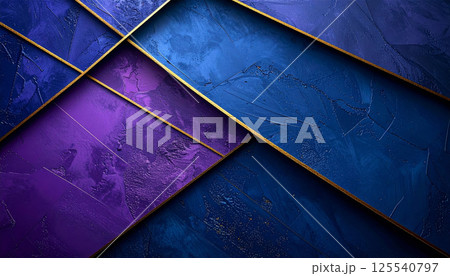 Luxurious abstract background featuring deep blue and purple textured layers, elegantly separated by golden lines, creating sophisticated and modern aesthetic 125540797