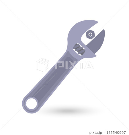 Adjustable wrench icon in flat style shadows. Metal wrench vector icon 125540997