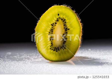 The sliced kiwi looks juicy and appetizing. The green piece of kiwi shows off the vibrant texture of the pulp. The sliced kiwi looks juicy and appetizing. The green piece of kiwi shows off the vibrant texture of the pulp. 125541033