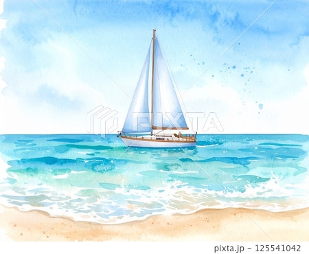 海に浮かぶヨットのイラスト素材 [125541042] - PIXTA