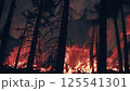 Forest fire burning trees dramatic night scene environmental disaster climate change emergency natural catastrophe destruction powerful force dangerous red glowing flames dark 125541301