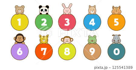 ひょっこり顔を出す動物アイコンセット｜丸枠付きベクター素材 125541389