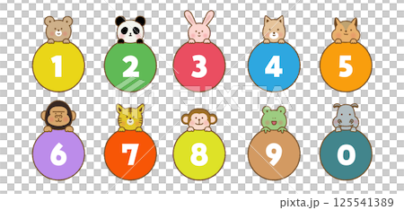 ひょっこり顔を出す動物アイコンセット｜丸枠付きベクター素材 125541389