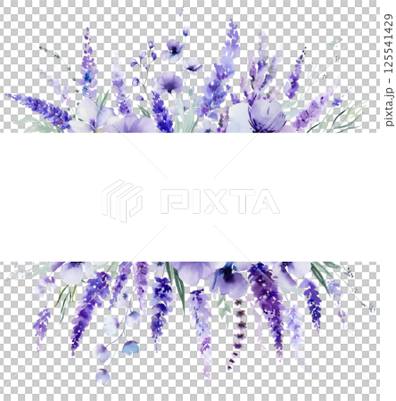 Border made of watercolor lavender flowers. Purple wildflowers wedding isolated illustration 125541429