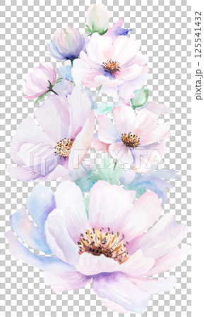 Watercolor bouquet with pink peony flowers and leaves, pastel romantic wedding isolated illustration Watercolor bouquet with pink peony flowers and leaves, pastel romantic wedding isolated illustration 125541432