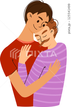 Gay Couple Hugging Illustration Isolated on White. Happy and Smiling LGBT Men in Romantic Relationship. Homosexual enamored people of same sex. Male valentines, boyfriends embracing Gay Couple Hugging Illustration Isolated on White. Happy and Smiling LGBT Men in Romantic Relationship. Homosexual enamored people of same sex. Male valentines, boyfriends embracing 125541499