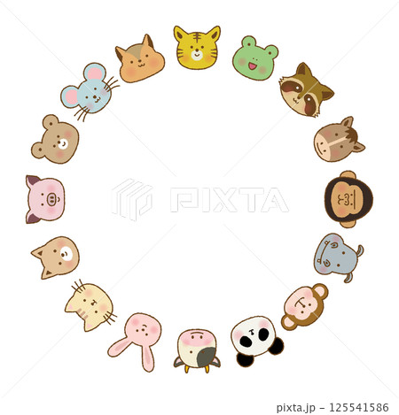 手書き風 動物の顔フレームイラスト|かわいい囲み素材|クマ・ネコ・ウサギなど 手書き風 動物の顔フレームイラスト|かわいい囲み素材|クマ・ネコ・ウサギなど 125541586