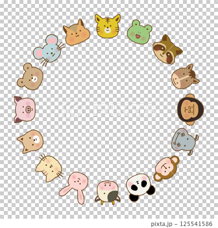 手書き風 動物の顔フレームイラスト|かわいい囲み素材|クマ・ネコ・ウサギなど 手書き風 動物の顔フレームイラスト|かわいい囲み素材|クマ・ネコ・ウサギなど 125541586