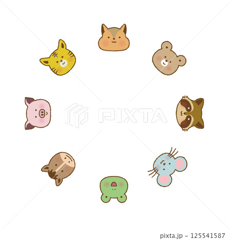 手書き風 動物の顔フレームイラスト|かわいい囲み素材 手書き風 動物の顔フレームイラスト|かわいい囲み素材 125541587
