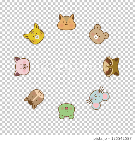 手書き風 動物の顔フレームイラスト|かわいい囲み素材 手書き風 動物の顔フレームイラスト|かわいい囲み素材 125541587