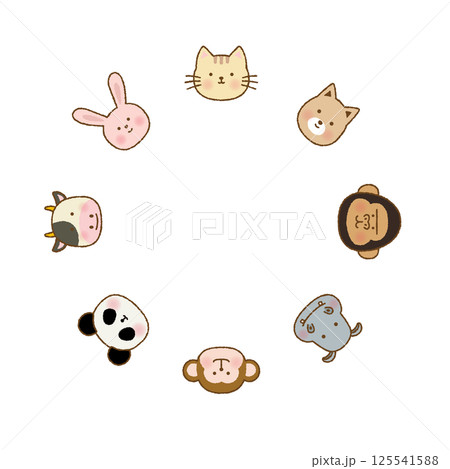 手書き風　動物の顔フレームイラスト｜かわいい囲み素材 125541588