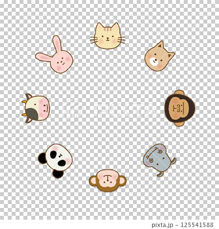 手書き風　動物の顔フレームイラスト｜かわいい囲み素材 125541588