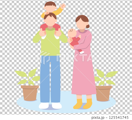 Illustration of a four-person family of a father and mother raising a baby and child Illustration of a four-person family of a father and mother raising a baby and child 125541745