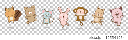 可愛的動物們活力四射地跳躍 |松鼠,熊,老鼠,兔子,猴子,貓,豬 |向量素材 可愛的動物們活力四射地跳躍 |松鼠,熊,老鼠,兔子,猴子,貓,豬 |向量素材 125541934
