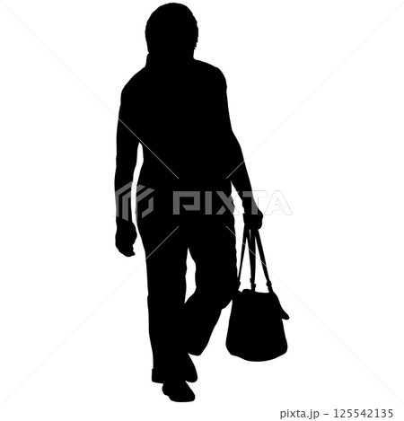 Woman with bag walking forward isolated silhouette 125542135