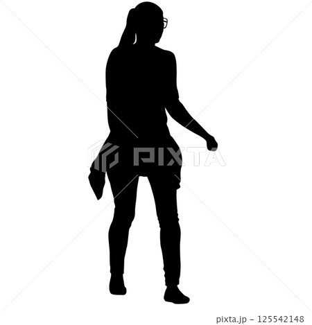 Walking young woman isolated silhouette front view 125542148