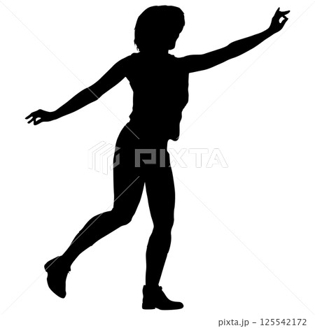 Young woman with hands up isolated silhouette front view 125542172