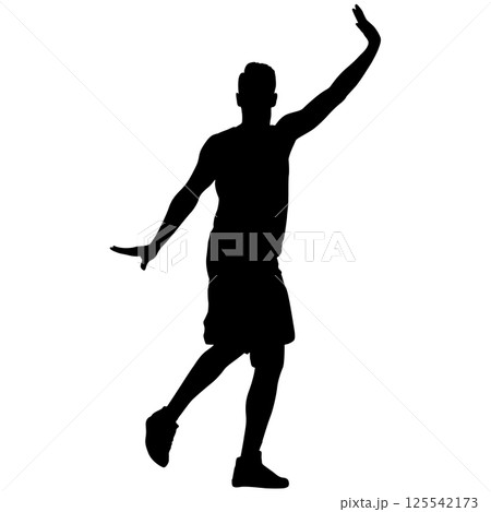 Man with raised arms isolated silhouette front view Man with raised arms isolated silhouette front view 125542173