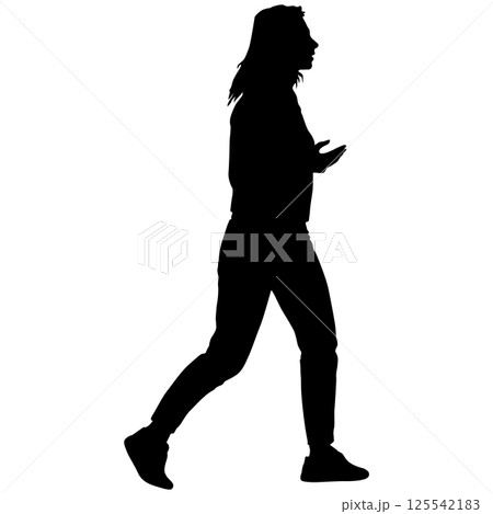 Walking young woman isolated silhouette front view 125542183