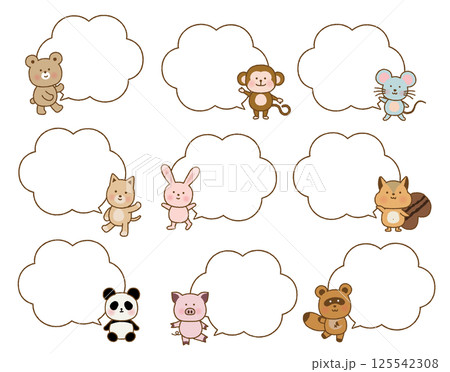 手書き風 かわいい動物たちのもこもふきだし 手書き風 かわいい動物たちのもこもふきだし 125542308