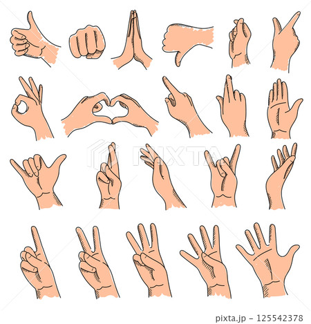 Hand gestures set vector isolated 125542378