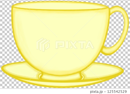 Lovely colors and style of white ceramic cup of hot coffee or hot tea yellow a coffee cup saucer. Lovely colors and style of white ceramic cup of hot coffee or hot tea yellow a coffee cup saucer. 125542529